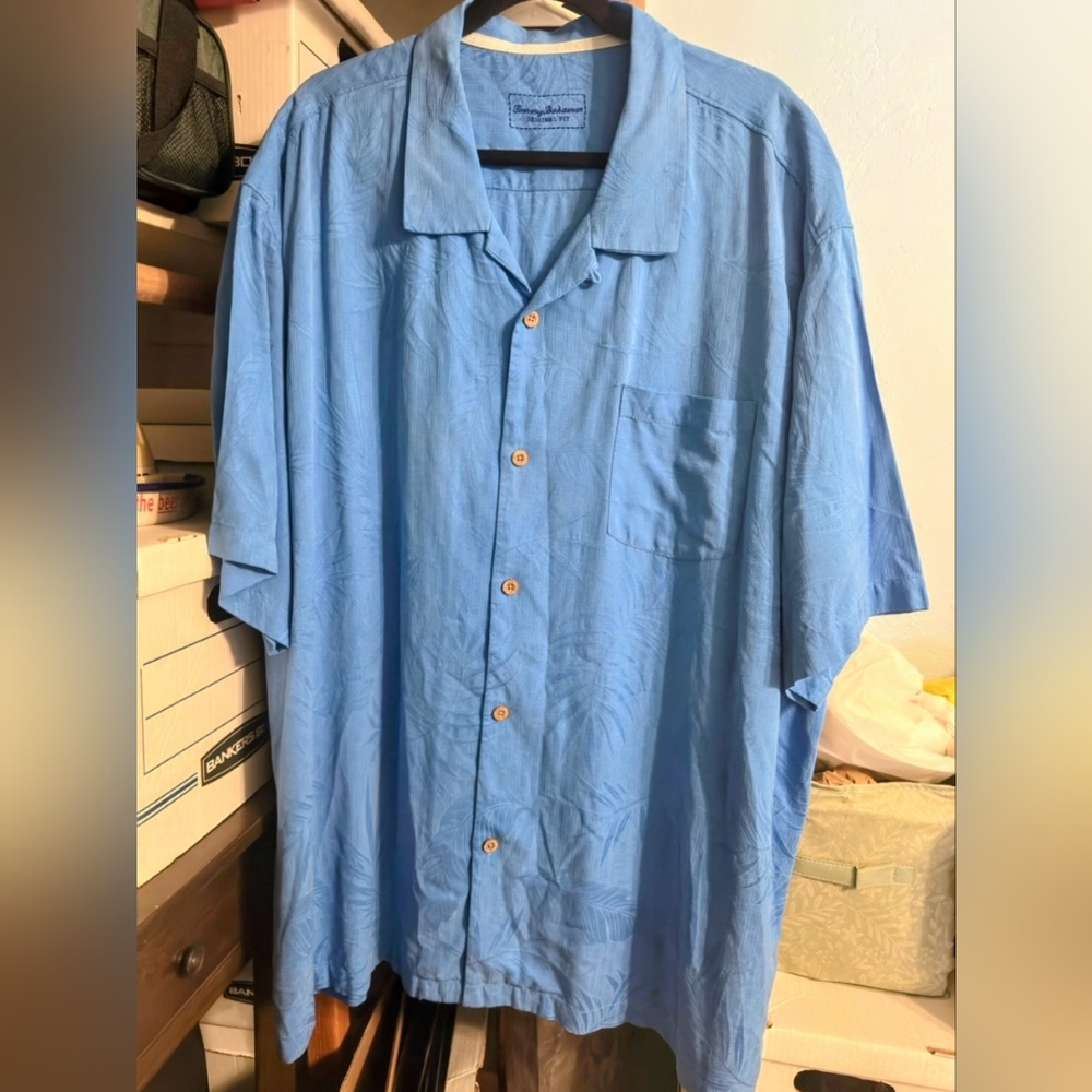 Tommy Bahama 100% Silk Camp Shirt Blue Jacquard Original Fit 3XL